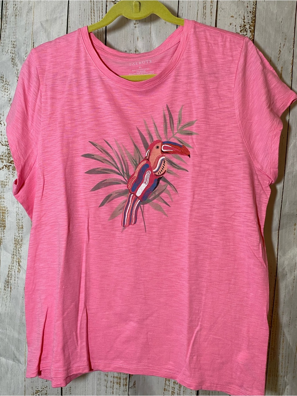 Talbots Pink Short Sleeve Tee with Embroidered Toucan-xl